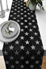 Siyah Yıldızlı Desen Premium Masa Örtüsü Runner RNR373