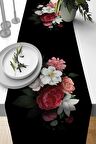 Siyah Çiçek Desenli Premium Masa Örtüsü Runner RNR436