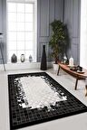 Siyah Deri Görünümlü Kaymaz Tabanlı Dekoratif Halı RV245