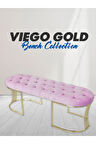Viego Gold Pembe Puf - Lüks Metal Gold Ayak, Chester Model Yatak Ucu Bench Puf