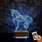 Unicorn At Gece Lambası 3d Led Lamba Doğumgünü Hediyesi 16 Renkli