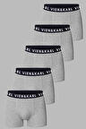 Erkek Gri 5'li Paket Düz Likralı Boxer Şort