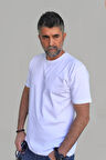 Erkek Beyaz Slim Fit Bisiklet Yaka Pamuk Elastan Basic Tişört