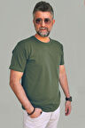 Erkek Yeşil Slim Fit Bisiklet Yaka Pamuk Elastan Basic Tişört