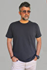 Erkek Siyah Slim Fit Bisiklet Yaka Pamuk Elastan Basic Tişört