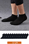 Erkek 12'li Paket Siyah Bambu Patik Çorap