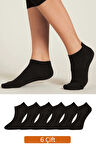  Kadın 6'lı Paket Siyah Bambu Patik Çorap
