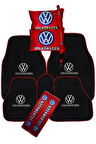 Volkswagen Nakışlı Oto Halı Paspas | Volkswagen Dijital Baskılı Kırmızı Yastık & Emniyet Kemer Pedi