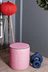 Valeria Puf - Pembe Keten Kumaş Silindir Dekoratif Puf