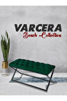 Varcera Yeşil Puf - Siyah Çapraz Metal Ayaklı, Kapitoneli Chester Model Bench Puf