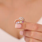 Vaoov 925 Ayar Gümüş Renkli Taşlı Kalp ve Sonsuzluk Yüzük