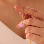 Vaoov 925 Ayar Gümüş Pembe Kristal Taşlı Lotus Kolye