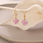 Vaoov 925 Ayar Gümüş Pembe Kristal Taşlı Lotus Küpe