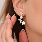 925 Ayar Gümüş Arı Kuşu Sedef Çiçekli Küpe