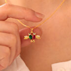 Vaoov 925 Ayar Renkli Taşlı Çifte Kumrular Kolye