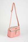 Kadın Sincap Pembe 4 Bölmeli Suni Deri Orta Boy Fermuar Kapama El Kol Ve Omuz Çantası