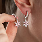 925 Ayar Gümüş Pembe Taşlı Çiçek Küpe