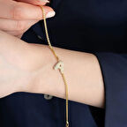 Vaoov 925 Ayar Gümüş Gurmet Zincirli Taşlı Harf Bileklik