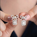 Vaoov 925 Ayar Gümüş Baget Taşlı Kurdele Küpe