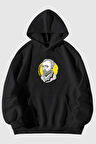 Vangogh Baskılı Unisex Siyah Kanguru Cepli Kapüşonlu Sweatshirt Hoodie | S