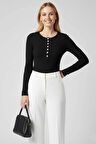 Çıtçıt Detaylı Bluz Siyah T4343