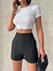 Yüksek bel parçalı double kumaş şort s25312