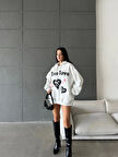 3 iplik şardonlu oversize compact true baskılı sweat Beyaz