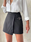 Kadın tokalı şort etek siyah s25449