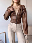 Kapşonlu yarım fermuarlı ceket kahve h24116