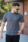 Erkek Bisiklet Yaka örgü Desenli Kısa örme Triko Kısa Kollu T-shirt