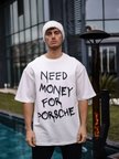 Unisex Bisiklet Yaka Baskılı Oversize T-Shirt - Beyaz