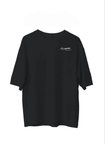 Unisex Bisiklet Yaka Baskılı Oversize T-Shirt - Siyah