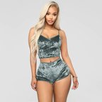 Kadife Pijama Takımı Şort 2'li Set Yumuşak Ev Giyim Loungewear W2001 Gri