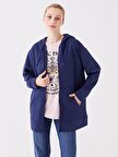 Kapüşonlu Düz Oversize Kadın Fermuarlı Sweatshirt