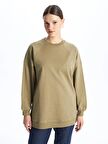 Bisiklet Yaka Düz Uzun Kollu Kadın Sweatshirt Tunik