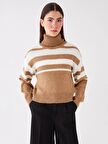 Balıkçı Yaka Çizgili Uzun Kollu Kadın Triko Kazak