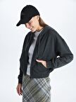 Kapüşonlu Düz Uzun Kollu Kadın Fermuarlı Sweatshirt