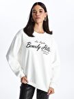 Bisiklet Yaka Baskılı Uzun Kollu Oversize Kadın Sweatshirt