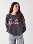 Bisiklet Yaka Barbie Baskılı Uzun Kollu Oversize Kadın Sweatshirt