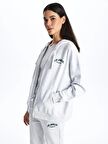 Kapüşonlu Baskılı Uzun Kollu Kadın Fermuarlı Sweatshirt
