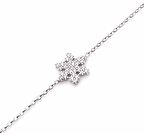 925 Ayar Gümüş Kar Tanesi Bileklik Beyaz - Beyaz Taş