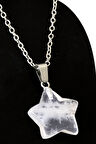 Sertifikalı Yıldız Model Kristal Kuvars Taşı Kolye Beyaz 45 cm