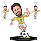 Kişiye Özel Futbolcu Bay Figürlü +2 Adet Anahtarlık Hediyeli  3D Ahşap Biblo,Sevgiliye Hediye