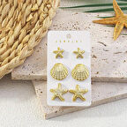 Deniz Yıldızı İstiridye 6 parça Küpe Seti