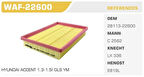 Winkel WAF-22600 Hava Filtresi Accent Milenyum Admire 00-06 1.3 1.5 1.6 Kolı: 64 Ad FN0121