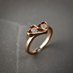 Çift Kalpli 925 Ayar Mimimal Rose Gümüş Yüzük