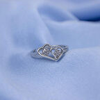 Çift Kalpli 925 Ayar Mimimal Beyaz Gümüş Yüzük