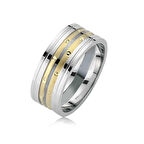 Harem Altın Gümüş Noktalı Taşsız Çift Erkek Alyans