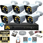 6 Kameralı 1 TB HDD Gece Renkli 5MP Lensli 1080P FULLHD Kamera Seti - Sabit İP Gerektirmez-Tak Çalıştır