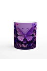 Mor Kelebekler ve Çiçekler Temalı Baskılı Kupa Bardak
